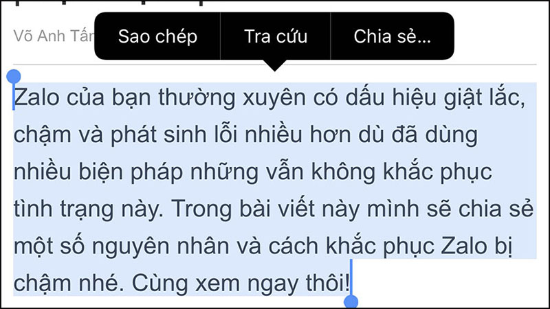 Chạm 4 lần để chọn tất cả trong đoạn văn bản